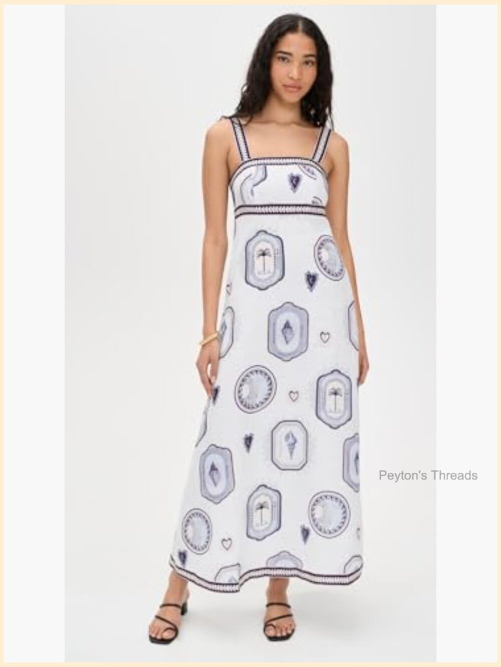 Linen Empire Waist Maxi Dress with Square Neck and Adjustable Straps - Picture 2 of 6